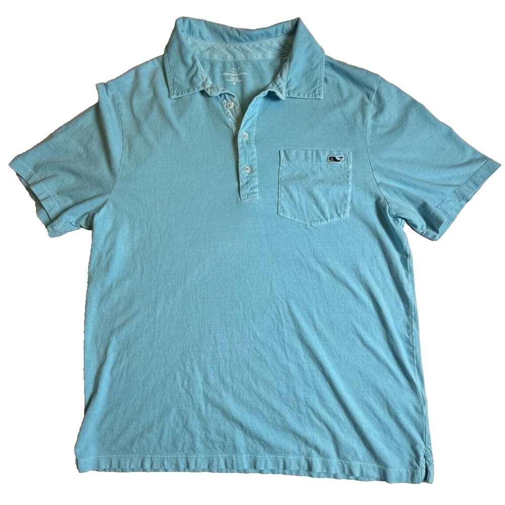 Vineyard Vines Mens Polo Shirt Size  Medium‎ Light Blue Short Sleeve Whale Logo